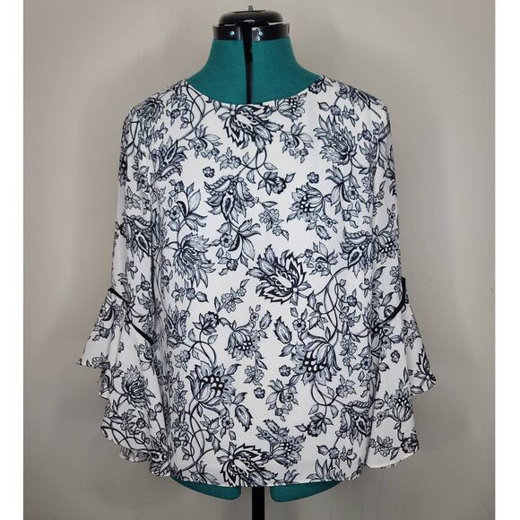 White House Black Market Tops - White House Black Market WHBM floral bell sleeve blouse - size 4